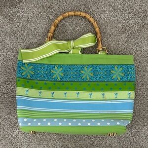 Keeks & Brie Vibrant Green and Blue Tote with Bamboo Handles